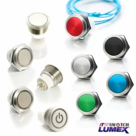 19mm Pushbutton Switches - ITW Lumex Switch offers push button switches with different design options, all of which feature a 19mm panel cutout.